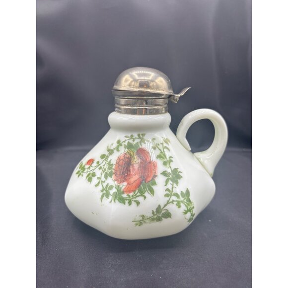 Antique Victorian Milk Glass Floral Syrup Pitcher Circa 1900 - Picture 14 of 15